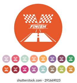 The race flag icon. Finish symbol. Flat Vector illustration. Button Set