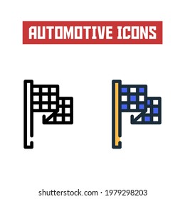 race flag icon. line and flat color icon. automotive icon theme.