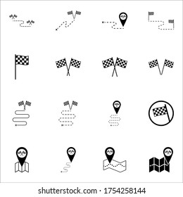 Juego de iconos de marca de raza. Icono vectorial de la línea de la bandera deportiva de la competencia. Comenzar el final 0n fondo blanco