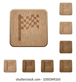 Race flag on rounded square carved wooden button styles