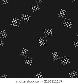 Race flag seamless pattern engraving. Vintage sport background in hand drawn style. Vector repeated texture for print, fabric, wrapping, wallpaper, tissue.