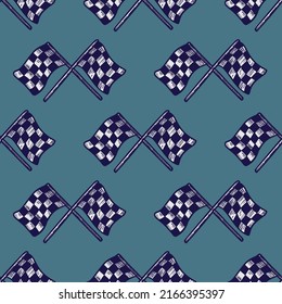 Race flag seamless pattern engraving. Vintage sport background in hand drawn style. Vector repeated texture for print, fabric, wrapping, wallpaper, tissue.