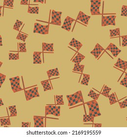 Race flag seamless pattern engraving. Vintage sport background in hand drawn style. Vector repeated texture for print, fabric, wrapping, wallpaper, tissue.
