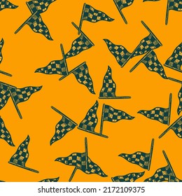 Race flag sketched seamless pattern. Vintage sport elements for drive hand drawn style. Engraved texture for fabric, wallpaper, textile, print, title, wrapping paper. Vector illustration.