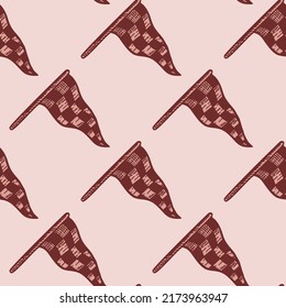 Race flag sketched seamless pattern. Vintage sport elements for drive hand drawn style. Engraved texture for fabric, wallpaper, textile, print, title, wrapping paper. Vector illustration.