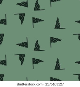 Race flag sketched seamless pattern. Vintage sport elements for drive hand drawn style. Engraved texture for fabric, wallpaper, textile, print, title, wrapping paper. Vector illustration.