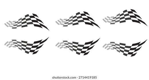 Conjunto de ilustración de diseño de Vector de bandera de carrera aislado. Colección gráfica de Vector de icono de banderas a cuadros ondeando en fondo transparente
