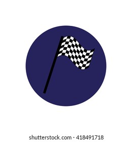 Race flag vector icon. Blue circle. Blue button