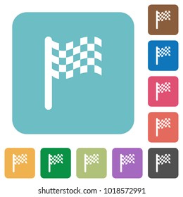 Race flag white flat icons on color rounded square backgrounds