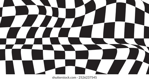 Fondo de banderas de raza con espacio para texto. Juego de ajedrez o Fondo de pantalla de competición de coches deportivos de rally. Patrón de cuadrados en blanco y negro. Anuncio con textura a cuadros. Ilustración plana de Vector