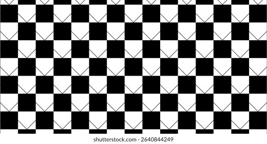 Race flags background with space for text. Chess game or rally sport car competition wallpaper. Black and white squares pattern. Banner with checkered texture. Vector flat illustration