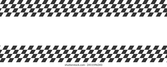Race flags or checkerboard background. Chess game or rally sport car competition wallpaper. Tilted black and white squares pattern. Banner with checkered texture. Vector flat illustration