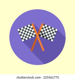 Race flags icon. Long shadow flat design. Vector illustration.