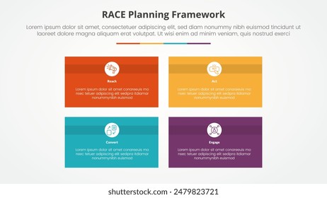 RACE framework infographic concept for slide presentation with rectangle box matrix structure with 4 point list with flat style vector
