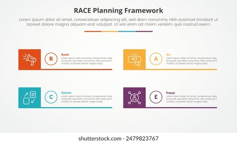 RACE framework infographic concept for slide presentation with creative square box and line bottom with 4 point list with flat style vector