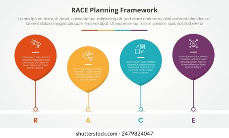 RACE framework infographic concept for slide presentation with waterdrop bubble with timeline style with 4 point list with flat style vector