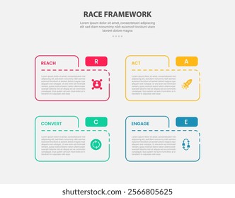 RACE framework infographic outline style with 4 point template with box table folder shape for slide presentation vector