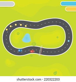 Race Game Field Landscape With Vector Asset Objects