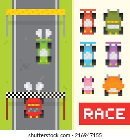 Race Game Isolated Vector Objects In Pixel Art Style (part 1)