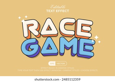 Race Game Text Effect Fun Curved Style. Editable Text Effect Vector.