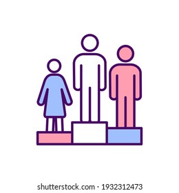 Race and gender inequality RGB color icon. Fighting for equal rights, liberties and status. Social construction. Goods and burdens distribution in society. Isolated vector illustration