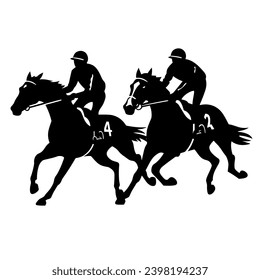 Silhouette de jinetes de raza. Icono negro del jinete de caballo sobre fondo blanco