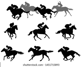 race horses and jockeys silhouettes collection - vector