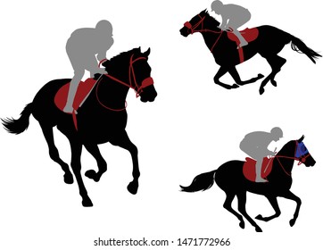 race horses and jockeys silhouettes - vector