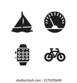 race icon. 4 race vector icons set. sailboat, bicycle and speedometer icons for web and design about race theme