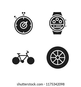 race icon. 4 race vector icons set. alloy wheel, smartwatch and stopwatch icons for web and design about race theme