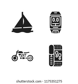 race icon. 4 race vector icons set. motorcycle, sailboat and smartwatch icons for web and design about race theme