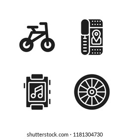 race icon. 4 race vector icons set. smartwatch, bicycle and alloy wheel icons for web and design about race theme