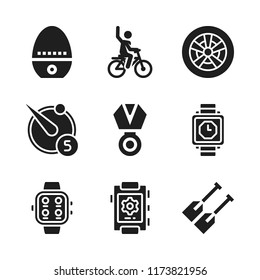 race icon. 9 race vector icons set. oars, smartwatch and medal icons for web and design about race theme