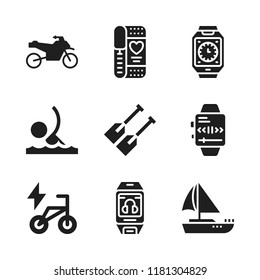 race icon. 9 race vector icons set. bike, swimming and sailing icons for web and design about race theme