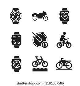 race icon. 9 race vector icons set. biking, timer and smartwatch icons for web and design about race theme