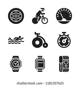 race icon. 9 race vector icons set. swimming, cycling and smartwatch icons for web and design about race theme