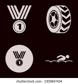 race icon set with swimming, car wheel and medal vector illustration