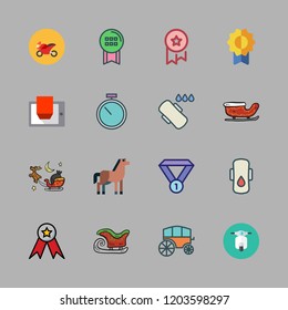 race icon set. vector set about d display, medal, chariot and compress icons set.
