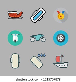 race icon set. vector set about medal, compress, motorcycle and tire icons set.
