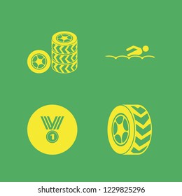 race icon. race vector icons set swimming, car wheel, car wheels and medal
