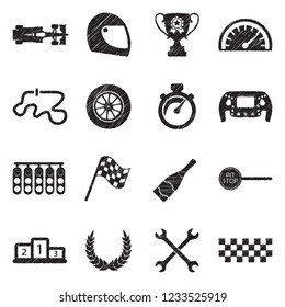 Race Icons. Black Scribble Design. Vector Illustration.