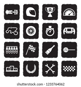 Race Icons. Grunge Black Flat Design. Vector Illustration. 