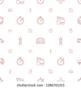 race icons pattern seamless white background. Included editable line stopwatch, car, road, exercising, train toy, toy car icons. race icons for web and mobile.