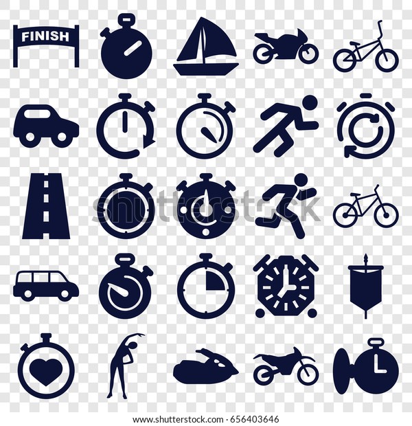 Race icons set. set of 25 race filled icons\
such as toy car, exercising, sailboat, stopwatch, road, running,\
jet ski, bicycle, motorbike, sail,\
car