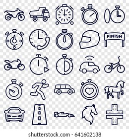 Race icons set. set of 25 race outline icons such as horse, road, toy car, car, stopwatch, running, helmet, motorbike, sport car, bicycle