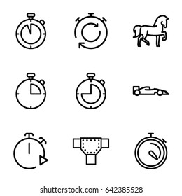 Race icons set. set of 9 race outline icons such as horse, road, stopwatch