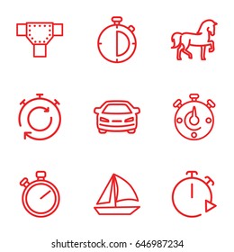 Race icons set. set of 9 race outline icons such as horse, road, car, stopwatch