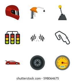 Race icons set. Flat illustration of 9 race vector icons for web