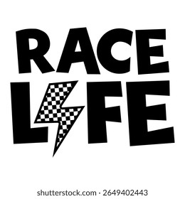 Race Life Checkered Lightning Bolt Design
