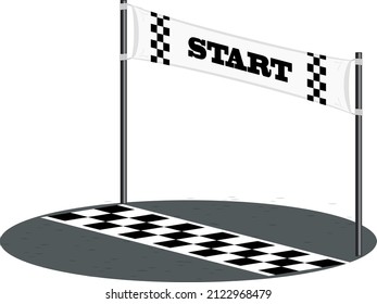 Race line with start banner isolated illustration